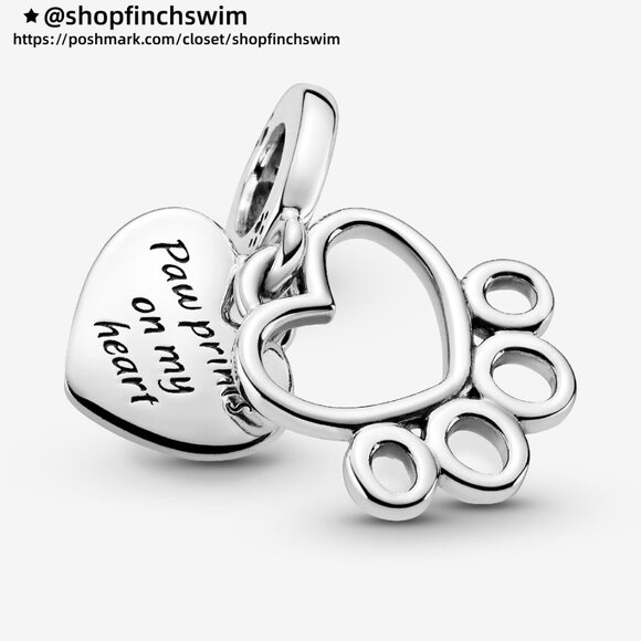 Pandora Hearts & Paw Print Dangle Charm - Picture 4 of 4